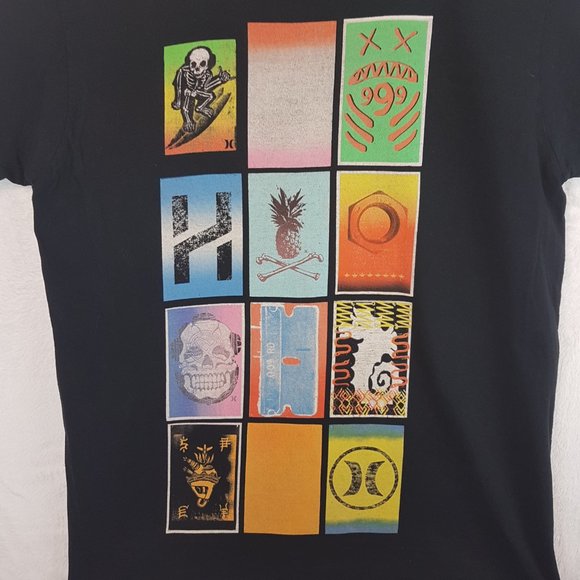 Vintage HURLEY Tee Shirt Large US L Multi Graphic Skull Surf Pineapple Seahorse - Picture 4 of 13